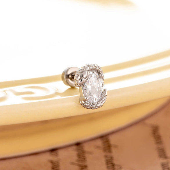 Wholesale Titanium Steel Punk Style Snake Oval Zircon Inlaid Ear Nail