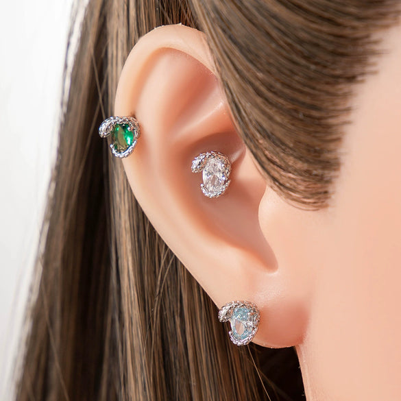 Wholesale Titanium Steel Punk Style Snake Oval Zircon Inlaid Ear Nail
