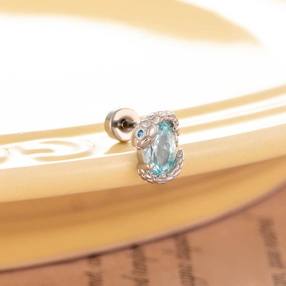 Wholesale Titanium Steel Punk Style Snake Oval Zircon Inlaid Ear Nail