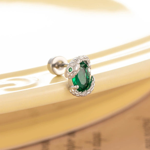 Wholesale Titanium Steel Punk Style Snake Oval Zircon Inlaid Ear Nail