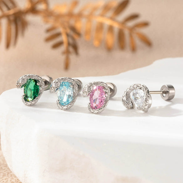 Wholesale Titanium Steel Punk Style Snake Oval Zircon Inlaid Ear Nail