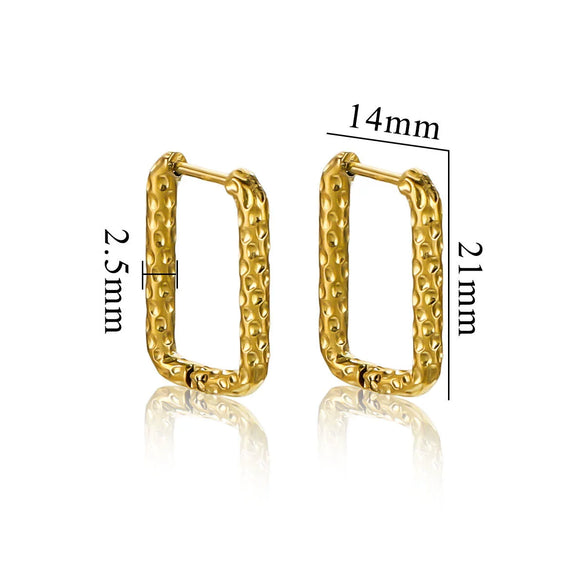 Wholesale Titanium Steel Rectangular Irregular Hammer Pattern Electroplated Unisex Simple Geometric Earrings
