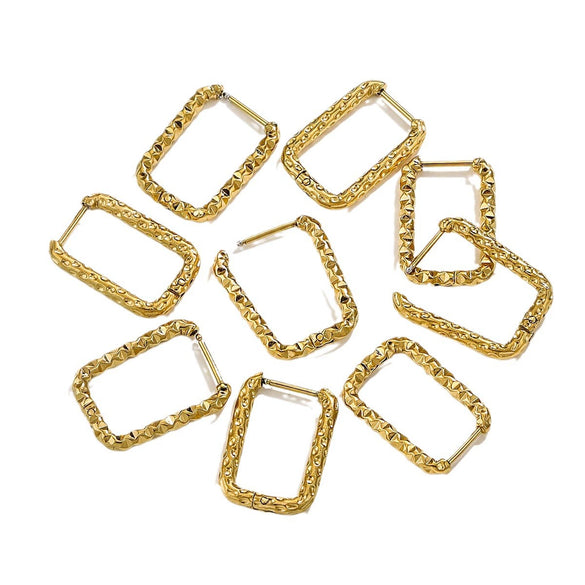 Wholesale Titanium Steel Rectangular Irregular Hammer Pattern Electroplated Unisex Simple Geometric Earrings