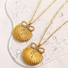 Wholesale 316L Stainless Steel Retro Bow Set Earrings And Necklace With Rhinestones And Electroplating Treatment