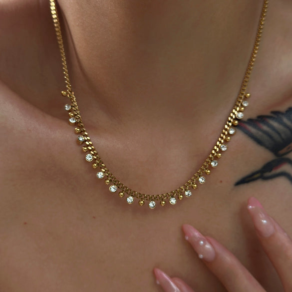 Wholesale Titanium Steel Retro Cuban Chain Necklace With Constellation And Geometric Pattern Electroplated Tassel Zircon