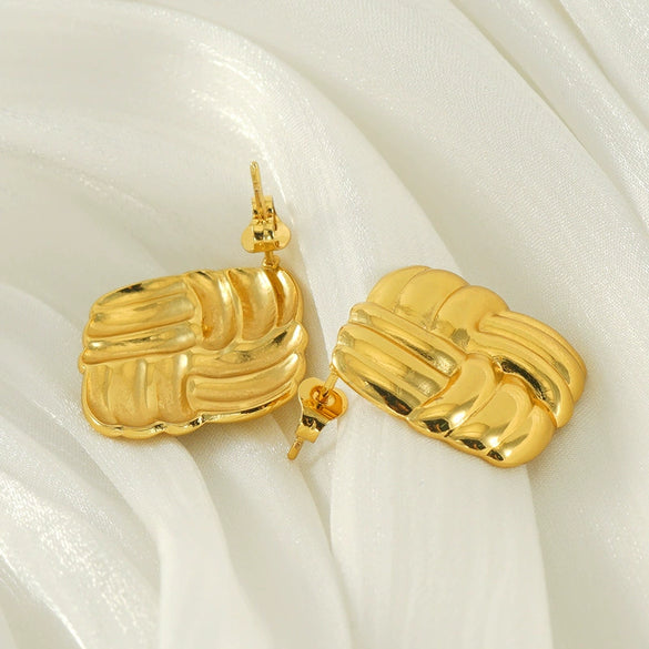Wholesale Titanium Steel Retro Embossed Geometric Square Women's Antiallergic Earrings