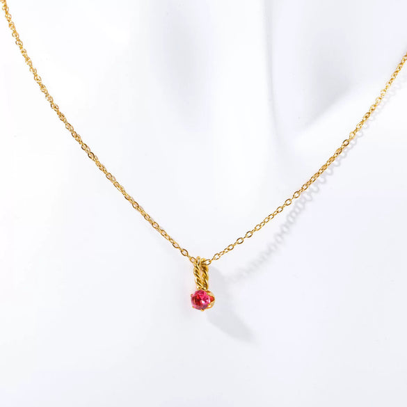 Wholesale Titanium Steel Retro Geometric Diamond Design Round Pendant Ochain Necklace For Women With Twelve Birthstones
