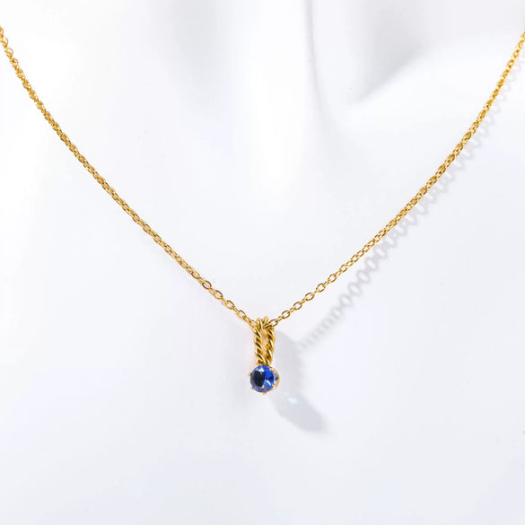 Wholesale Titanium Steel Retro Geometric Diamond Design Round Pendant Ochain Necklace For Women With Twelve Birthstones