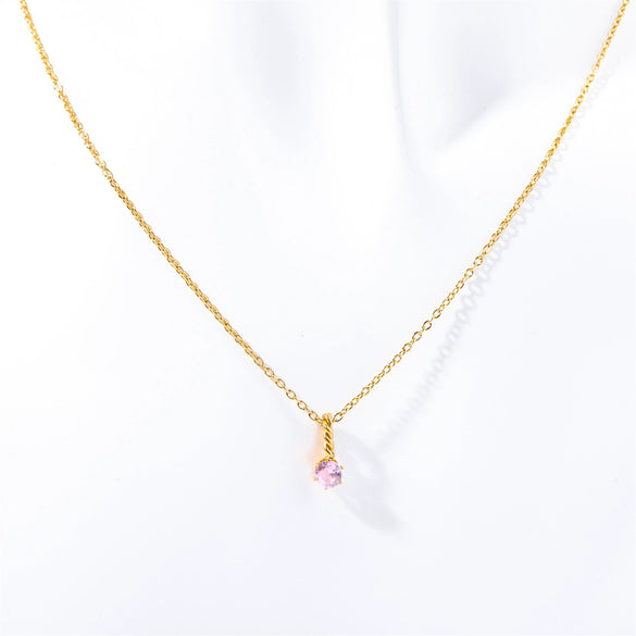 Wholesale Titanium Steel Retro Geometric Diamond Design Round Pendant Ochain Necklace For Women With Twelve Birthstones