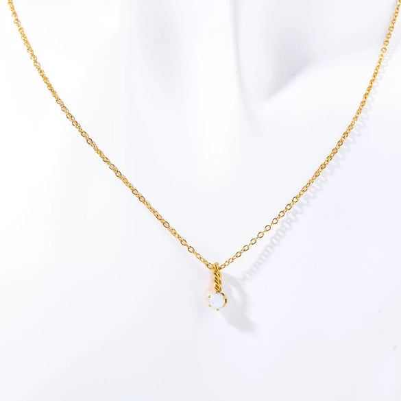 Wholesale Titanium Steel Retro Geometric Diamond Design Round Pendant Ochain Necklace For Women With Twelve Birthstones