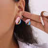 Wholesale 316L Stainless Steel Retro Geometric Double Leaf Earrings With Color Glaze And Electroplating