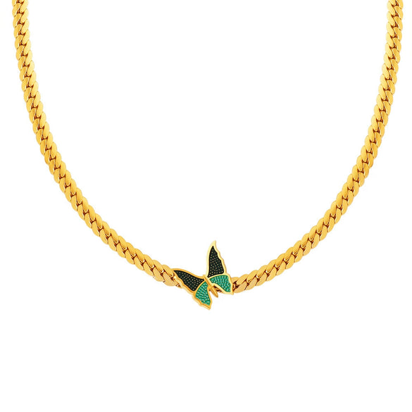 Wholesale 316L Stainless Steel Retro Green Butterfly Necklace With Electroplating For Women Featuring Geometric And Animal Patterns