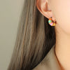 Wholesale 316L Stainless Steel Retro Style Geometric Striped Enamel Oil Drop Electroplated Earrings