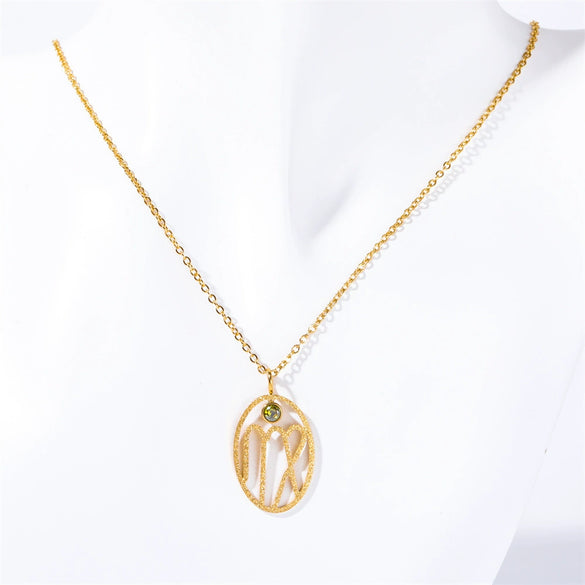 Wholesale Titanium Steel Retro Twelve Constellation Pendant Necklace With Electroplating Treatment And Ochain