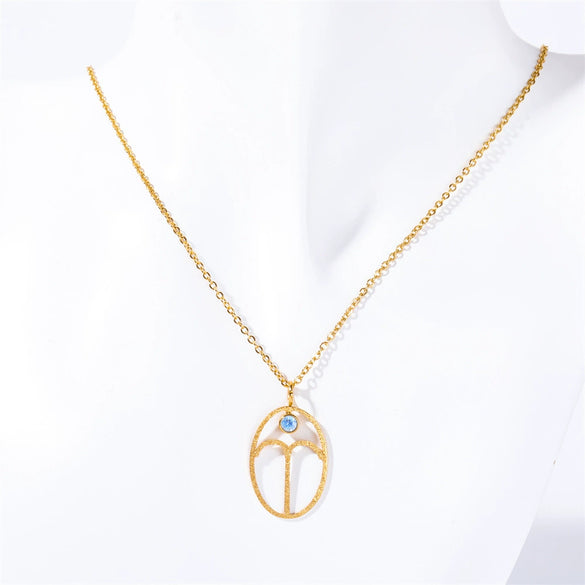 Wholesale Titanium Steel Retro Twelve Constellation Pendant Necklace With Electroplating Treatment And Ochain
