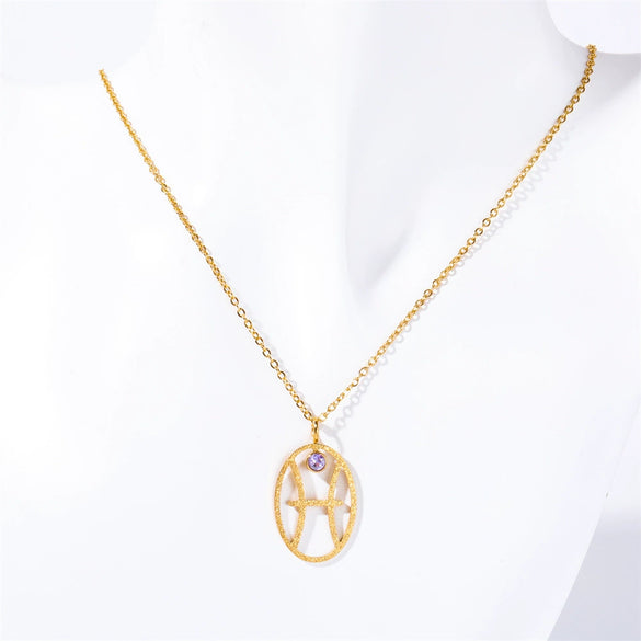 Wholesale Titanium Steel Retro Twelve Constellation Pendant Necklace With Electroplating Treatment And Ochain
