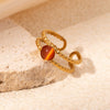 Wholesale Titanium Steel Ring Geometric Style Electroplated Inlaid With Natural Stone Retro Fashion Doublelayer Open Ring For Women