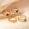 Wholesale Titanium Steel Ring Geometric Style Electroplated Inlaid With Natural Stone Retro Fashion Doublelayer Open Ring For Women
