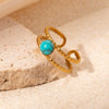 Wholesale Titanium Steel Ring Geometric Style Electroplated Inlaid With Natural Stone Retro Fashion Doublelayer Open Ring For Women