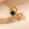 Wholesale Titanium Steel Ring Geometric Style Electroplated Inlaid With Natural Stone Retro Fashion Doublelayer Open Ring For Women