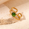 Wholesale Titanium Steel Ring Geometric Style Electroplated Inlaid With Natural Stone Retro Fashion Doublelayer Open Ring For Women