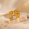 Wholesale Titanium Steel Ring Inlaid With Colorful Natural Stone Geometric U Shape Electroplated Unisex