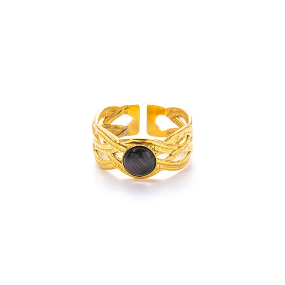 Wholesale Titanium Steel Ring Inlaid With Colorful Natural Stone Geometric U Shape Electroplated Unisex