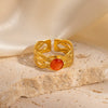 Wholesale Titanium Steel Ring Inlaid With Colorful Natural Stone Geometric U Shape Electroplated Unisex
