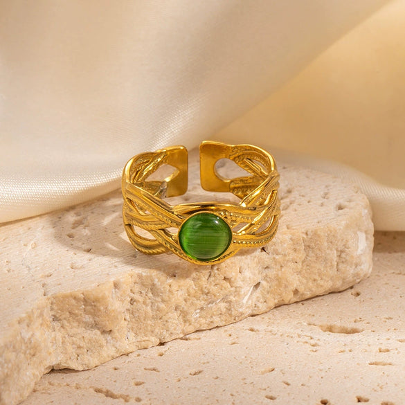 Wholesale Titanium Steel Ring Inlaid With Colorful Natural Stone Geometric U Shape Electroplated Unisex