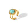 Wholesale Titanium Steel Ring Inlaid With Turquoise And Diamond In Light Luxury Style 18K Gold Plated Stainless Steel For Unisex