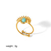 Wholesale Titanium Steel Ring Inlaid With Turquoise And Diamond In Light Luxury Style 18K Gold Plated Stainless Steel For Unisex