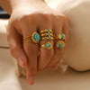 Wholesale Titanium Steel Ring Inlaid With Turquoise And Diamond In Light Luxury Style 18K Gold Plated Stainless Steel For Unisex