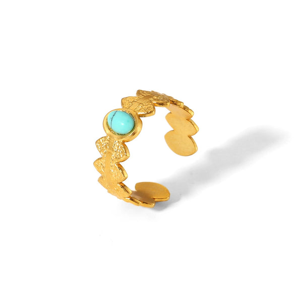 Wholesale Titanium Steel Ring Inlaid With Turquoise And Diamond In Light Luxury Style 18K Gold Plated Stainless Steel For Unisex
