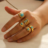 Wholesale Titanium Steel Ring Inlaid With Turquoise And Diamond In Light Luxury Style 18K Gold Plated Stainless Steel For Unisex