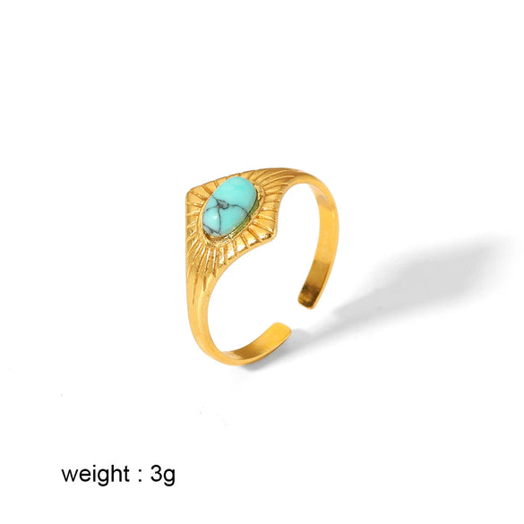 Wholesale Titanium Steel Ring Inlaid With Turquoise And Diamond In Light Luxury Style 18K Gold Plated Stainless Steel For Unisex