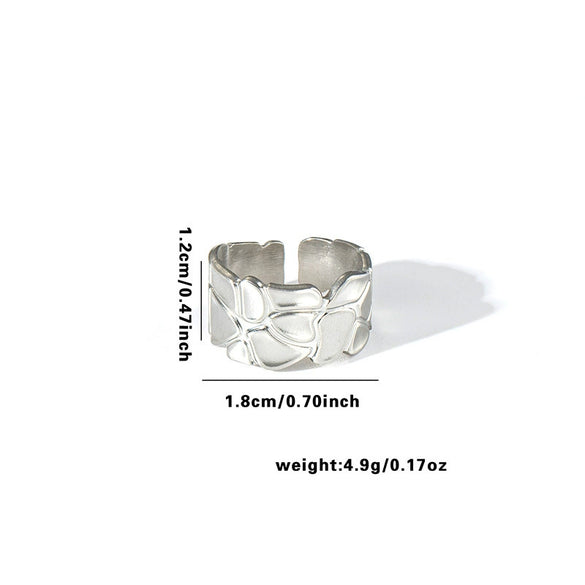 Wholesale Titanium Steel Ring Irregular Line Geometric Style With Heart Shape Flower Leaves Letters Numbers Text Electroplated For Women