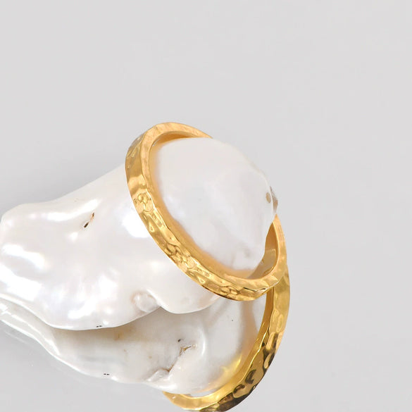 Wholesale Titanium Steel Ring Irregular Texture Hammered Geometric U Shape 18K Gold Electroplated