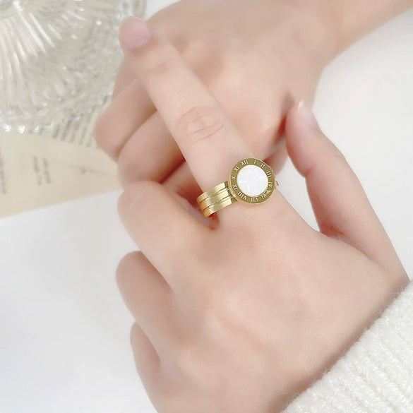 Wholesale Titanium Steel Ring Light Luxury Business Style Heart Shape Real Gold Plated Unisex