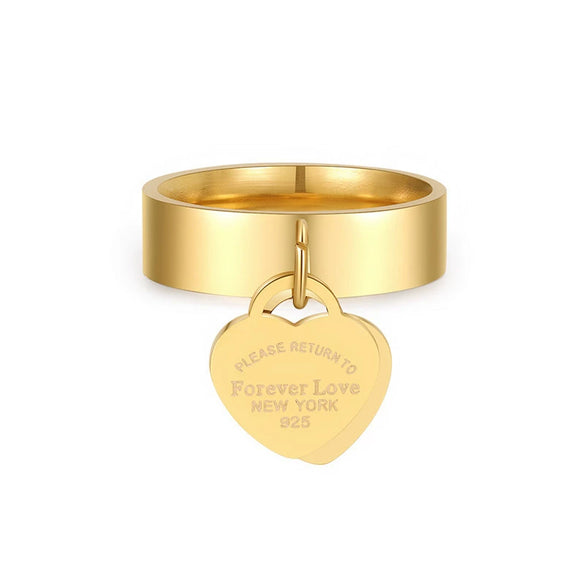 Wholesale Titanium Steel Ring Light Luxury Business Style Heart Shape Real Gold Plated Unisex