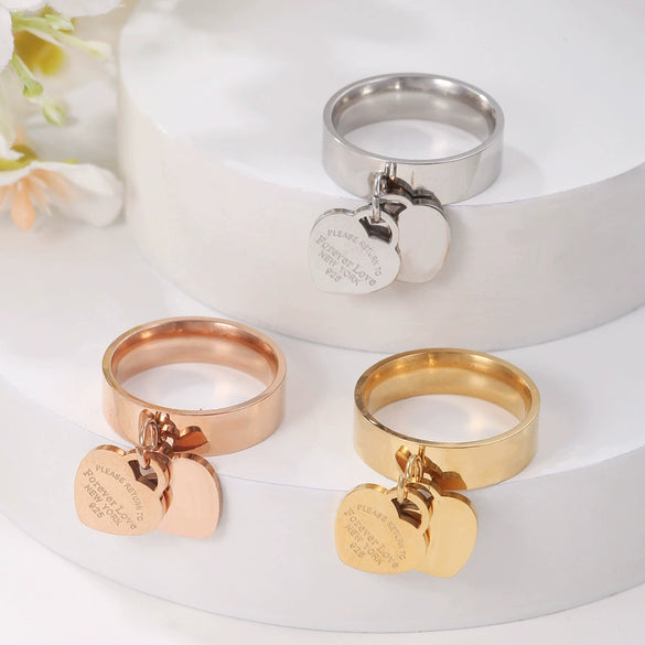 Wholesale Titanium Steel Ring Light Luxury Business Style Heart Shape Real Gold Plated Unisex