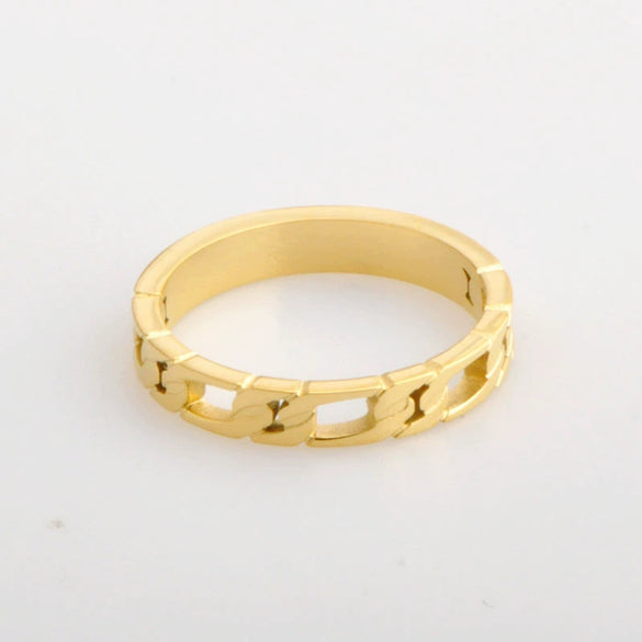 Wholesale Titanium Steel Ring Retro Hollow Flat Chain Winding Style With Letters Numbers Text Electroplated For Women