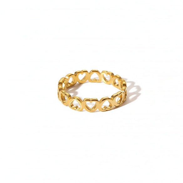Wholesale Titanium Steel Ring Stainless Steel Hollow Heart Couple Style Pvd Furnace Real Gold Plating Women's Jewelry Ring