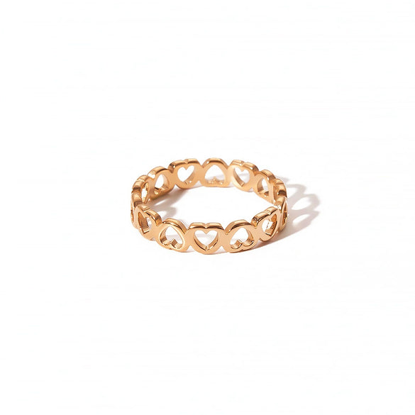 Wholesale Titanium Steel Ring Stainless Steel Hollow Heart Couple Style Pvd Furnace Real Gold Plating Women's Jewelry Ring