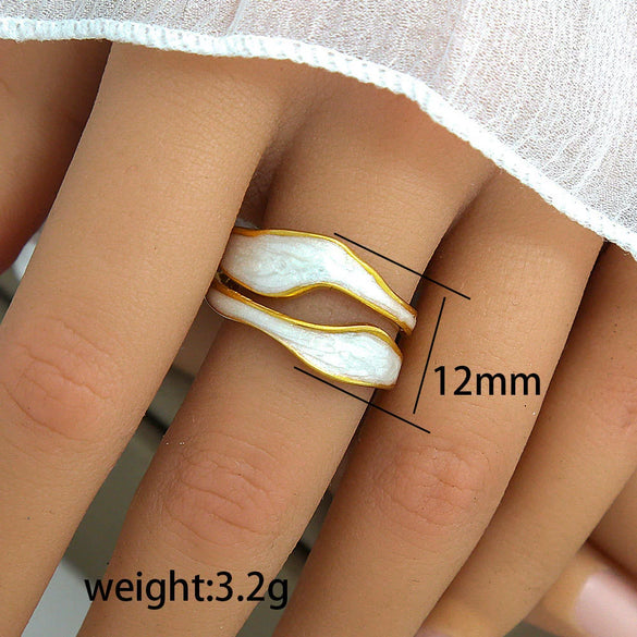 Wholesale Titanium Steel Ring With Black And White Enamel Geometric Design Retro Opening Non Fading Real Gold Plated