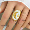 Wholesale Titanium Steel Ring With Black And White Enamel Geometric Design Retro Opening Non Fading Real Gold Plated