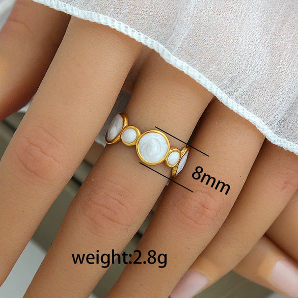 Wholesale Titanium Steel Ring With Black And White Enamel Geometric Design Retro Opening Non Fading Real Gold Plated