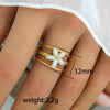 Wholesale Titanium Steel Ring With Black And White Enamel Geometric Design Retro Opening Non Fading Real Gold Plated