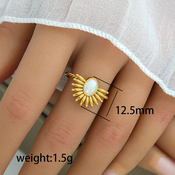 Wholesale Titanium Steel Ring With Black And White Enamel Geometric Design Retro Opening Non Fading Real Gold Plated