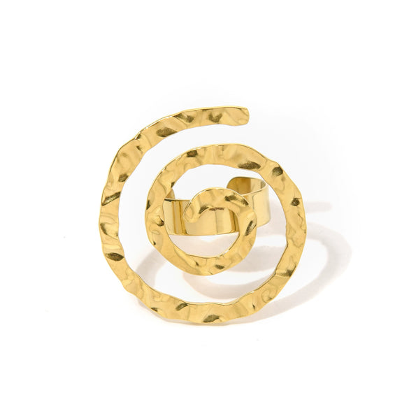 Wholesale Titanium Steel Ring With Geometric Pattern And Electroplating Exaggerate Style Hollow Design