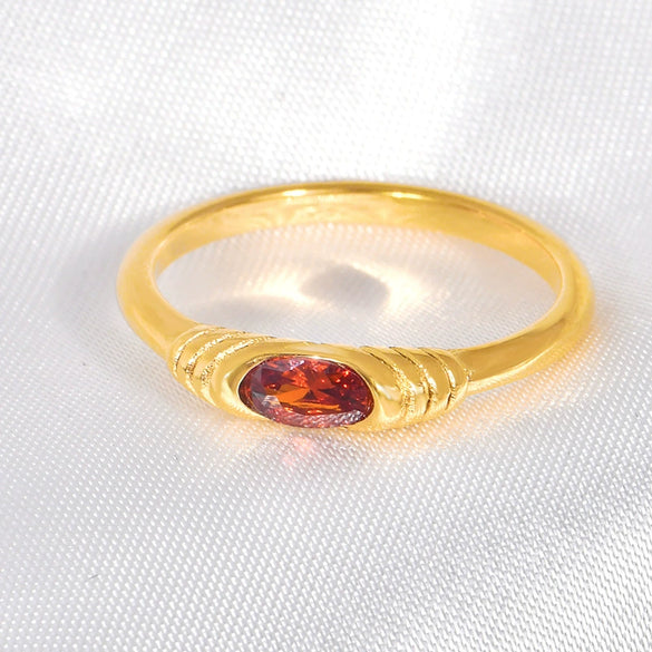 Wholesale Titanium Steel Ring With Geometric Pattern Retro Fashion Inlaid Zircon Plated 18K Gold For Women